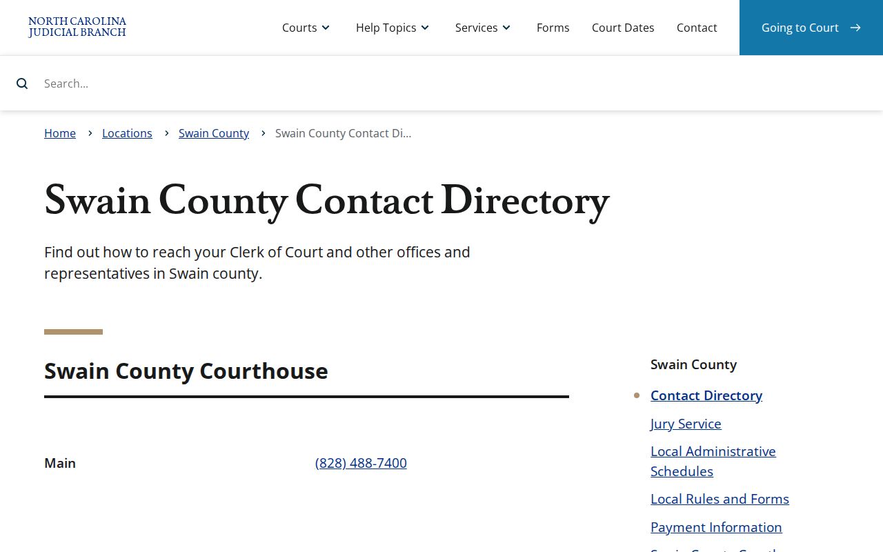 Swain County court case contact directory
