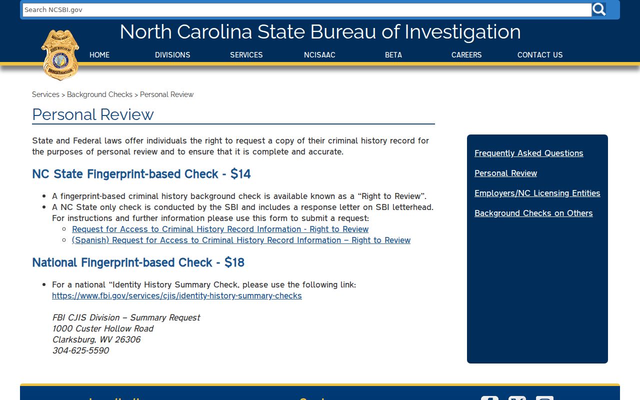 Swain County criminal history NCSBI Right to Review instructions