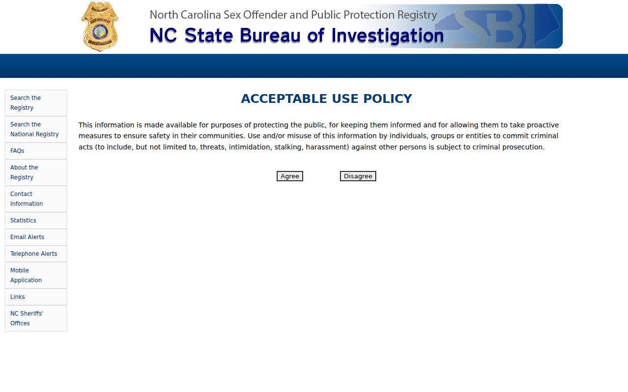 Official registry landing page for Swain County sex offender searches